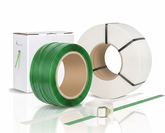 Plastic and steel strapping for packaging applications