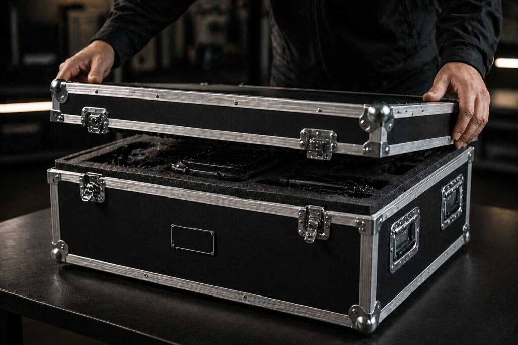 “Custom flight case UK for audio equipment with shockproof foam interior protection”